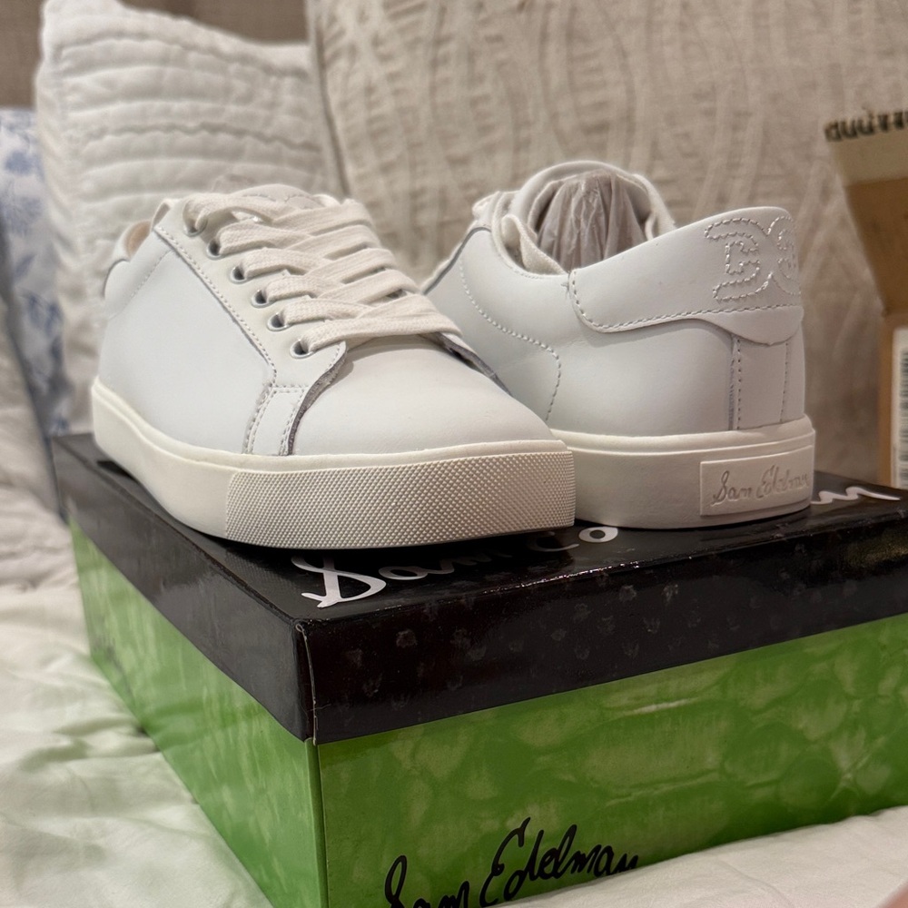 Sam Edelman Women’s White Leather Low-Top Ethyl Sneakers